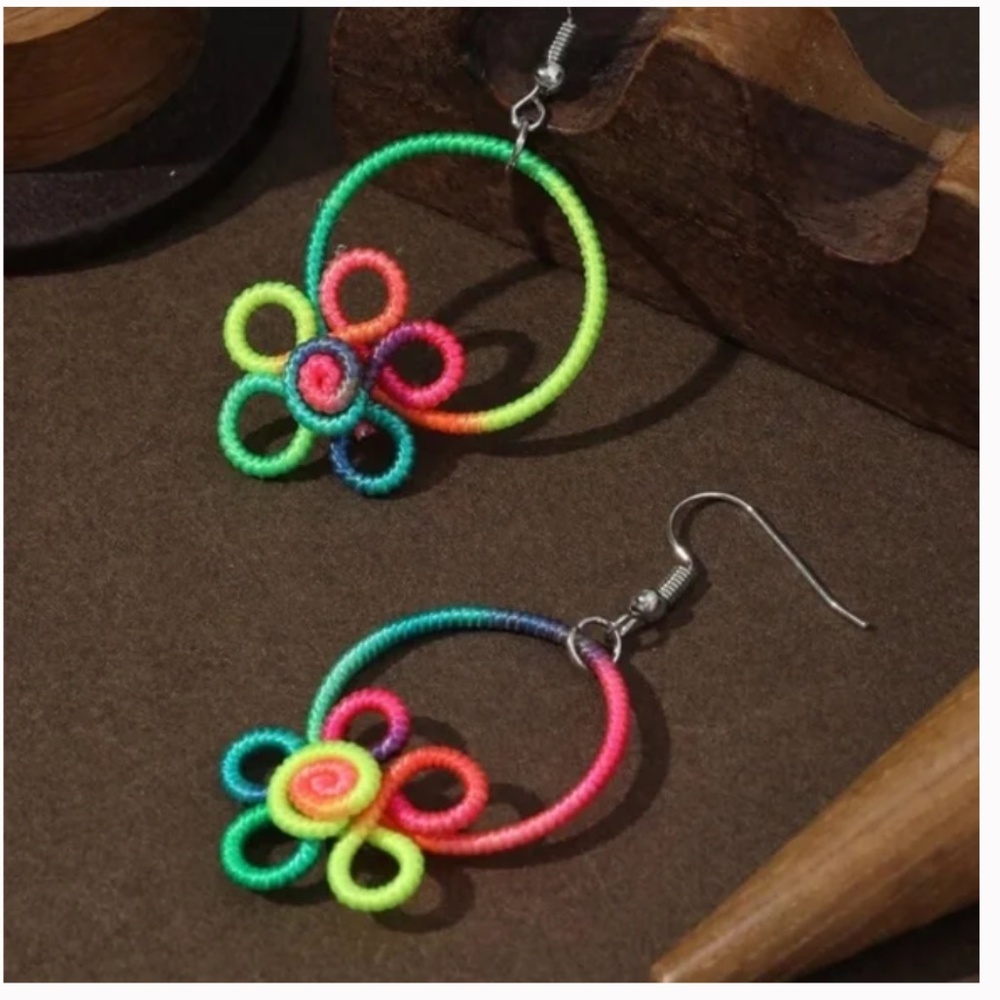 ❤️ FREE Spiral Rainbow Floral Flower Boho Peasant Hipster Hippie Art Earrings